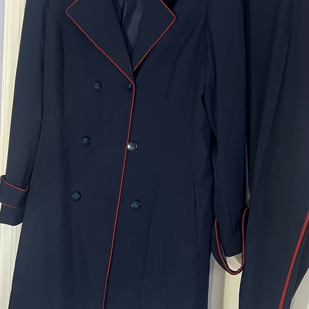 Elegant Navy Women's Pantsuit with Red Piping